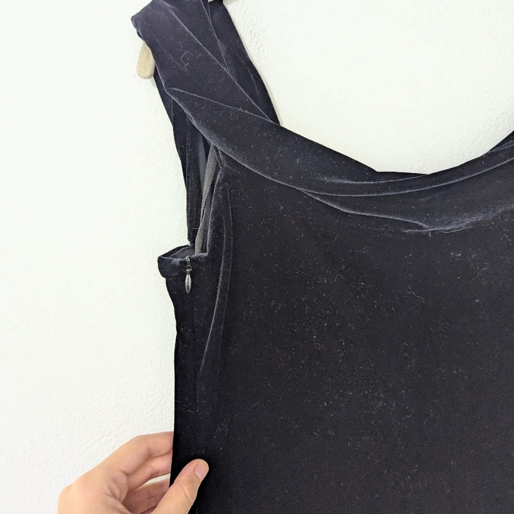 Vintage Y2K Velvet Off Shoulder Maxi Dress Foldover Neckline Black Goth 6 - Picture 8 of 10